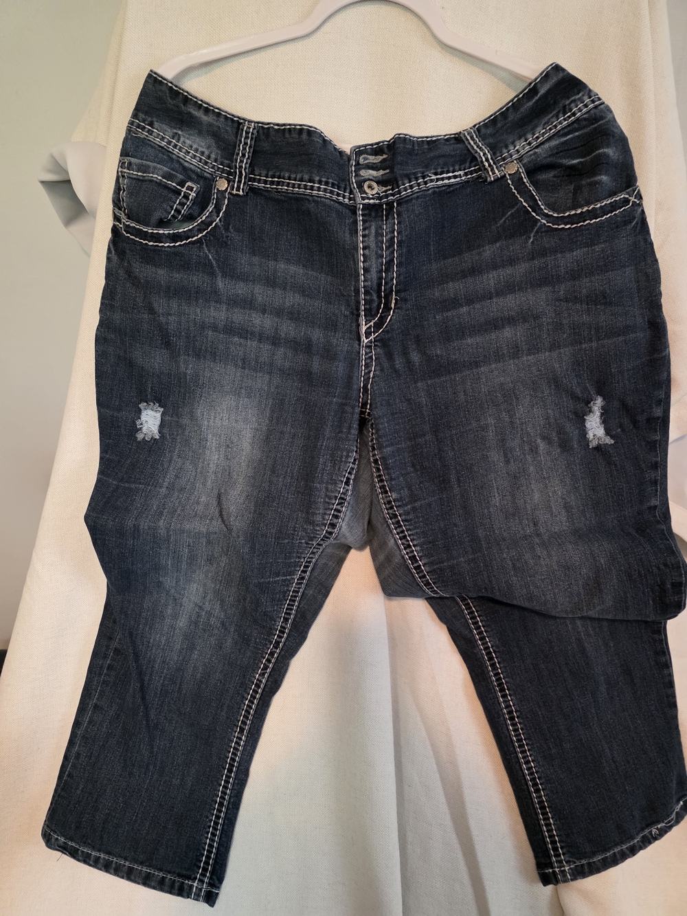Maurices Dark Blue Distressed Cropped Jeans